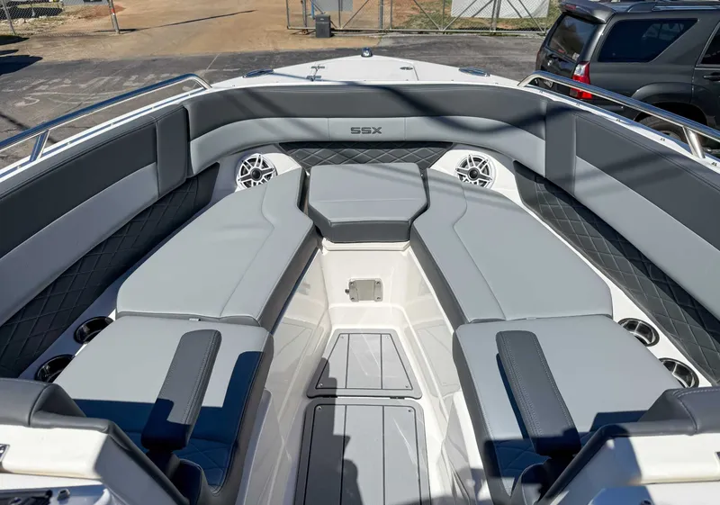 Slide: The Image of Interior of 2025 Chaparral 2870 SSX with gray upholstery. - 14