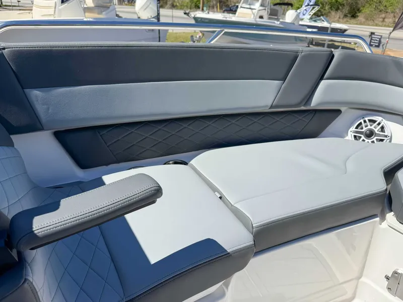 Slide: The Image of Interior of 2025 Chaparral 2870 SSX with luxurious upholstery. - 15