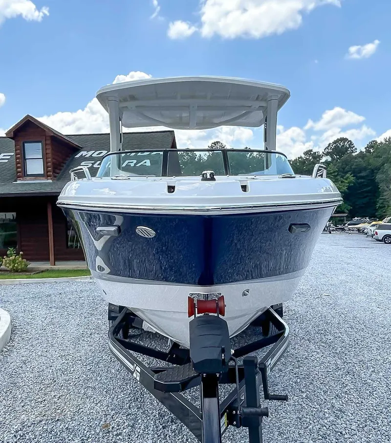 Slide: The Image of 2025 Chaparral 267 SSX boat on trailer, front view. - 4