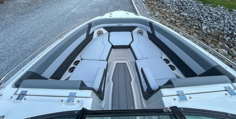 Slide: The Image of Interior of 2025 Chaparral 267 SSX with gray upholstery. - 9