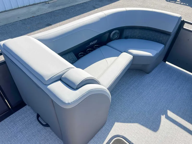 Slide: The Image of Interior of 2025 Harris Solstice 230 SLDH with gray upholstery. - 14