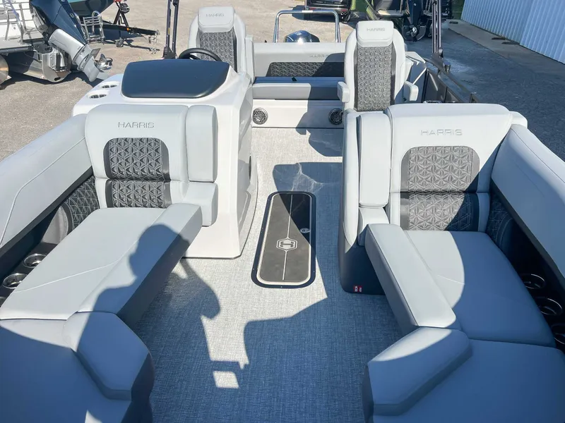 Slide: The Image of Interior of 2025 Harris Solstice 230 SLDH with luxurious seating. - 16