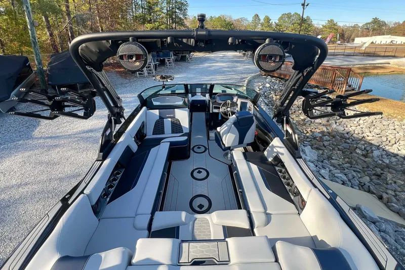 Slide: The Image of Interior view of 2024 MasterCraft X22 boat with luxurious features. - 15