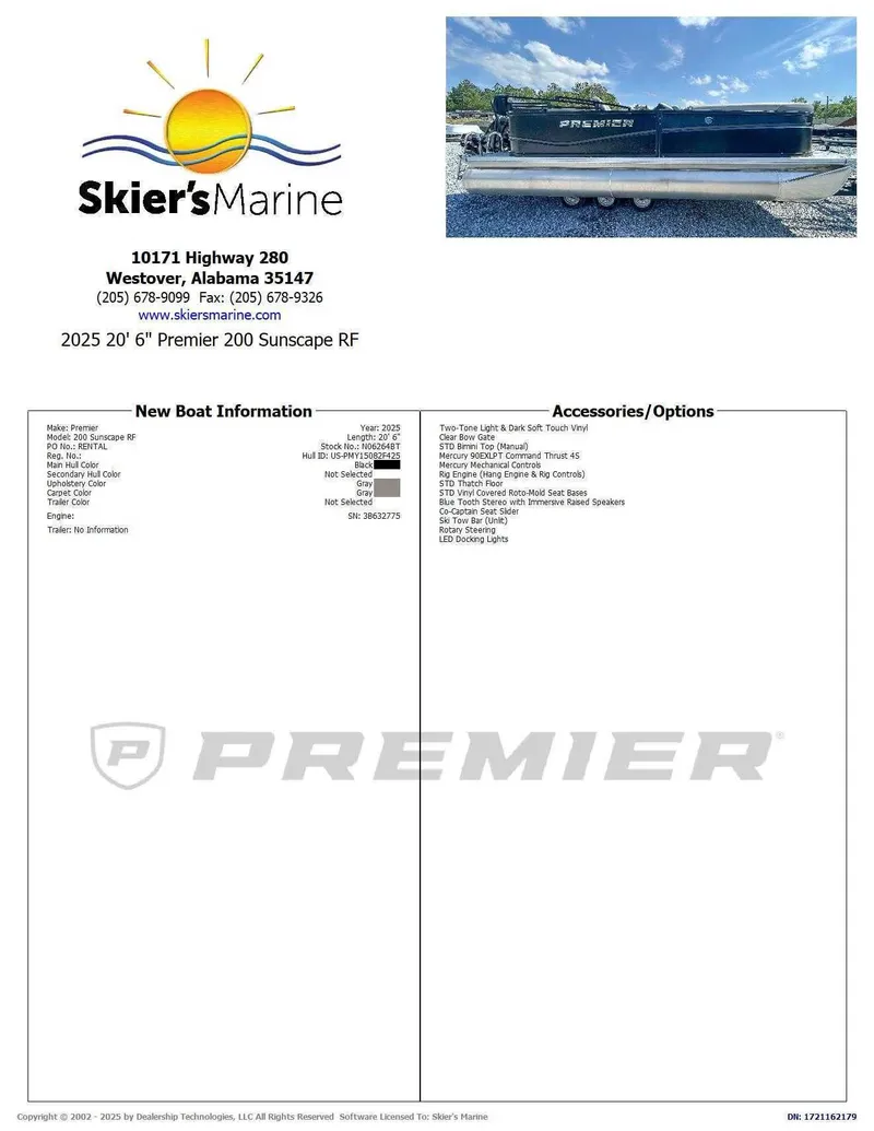 Slide: The Image of 2025 Premier 200 Sunscape RF boat at Skier's Marine. - 2