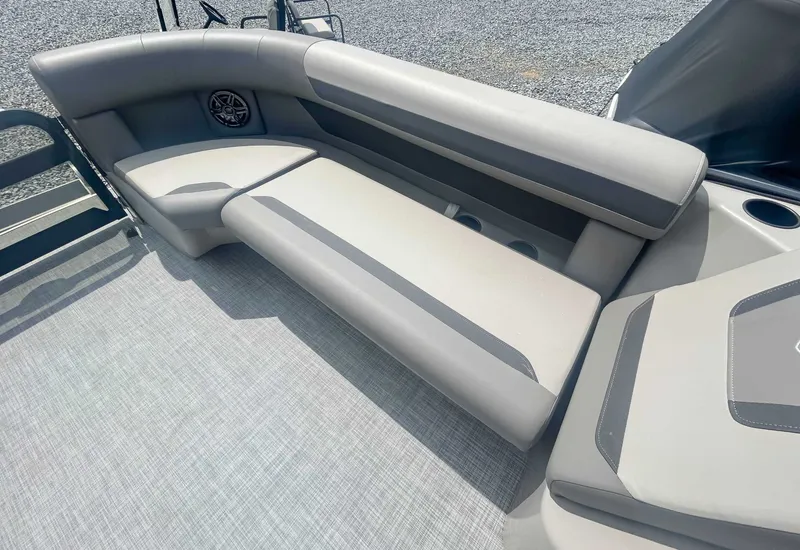Slide: The Image of Interior of Premier 200 Sunscape RF 2025 with gray upholstered seating. - 10
