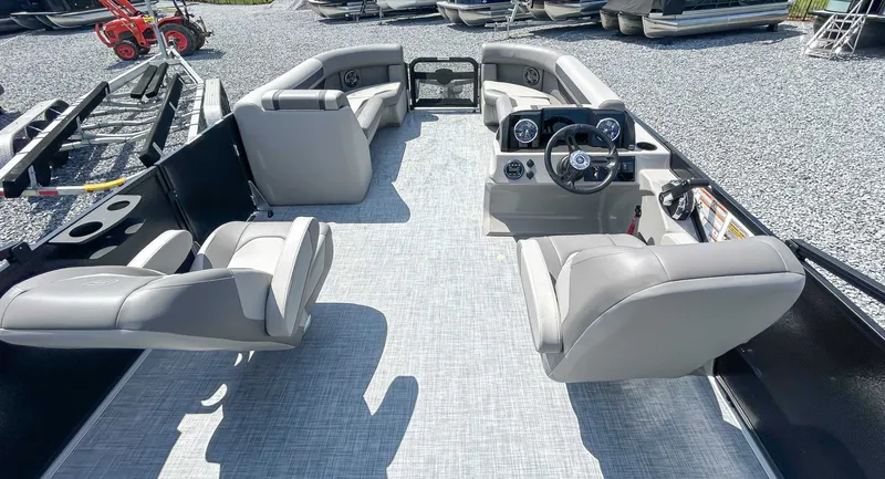 Slide: The Image of Interior of the 2025 Premier 220 SUNSCAPE RL pontoon boat. - 10