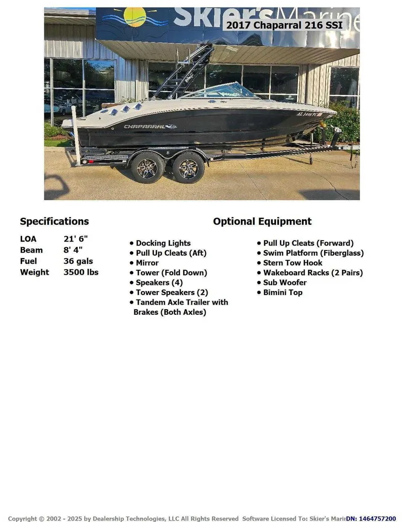 Slide: The Image of 2017 Chaparral 216 SSi boat with trailer and accessories. - 2