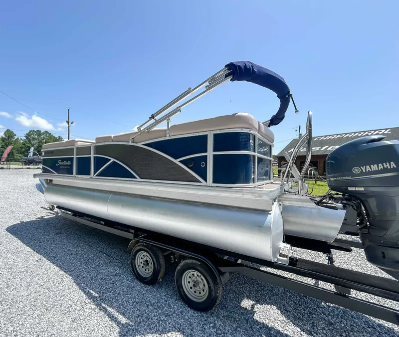 Slide: The Image of 2014 Sweetwater 200 Premium Edition pontoon boat on trailer. - 5