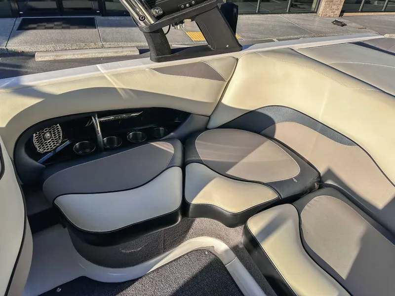 Slide: The Image of Interior of a 2013 Malibu Wakesetter 20 VTX with sleek seating. - 20