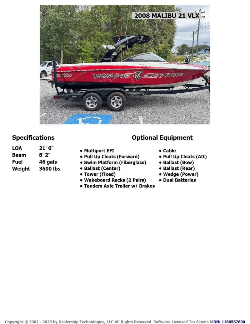 Slide: The Image of 2008 Malibu Wakesetter 21 VLX on trailer, red color. - 2