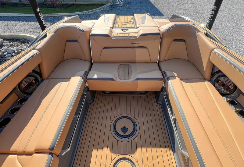 Slide: The Image of 2024 MasterCraft XStarS interior with luxurious leather seating. - 18