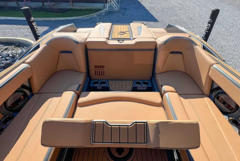 Slide: The Image of 2024 MasterCraft XStarS interior with luxurious leather seating. - 19