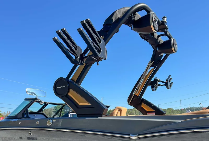 Slide: The Image of 2024 MasterCraft XStarS boat with sleek tower design. - 22