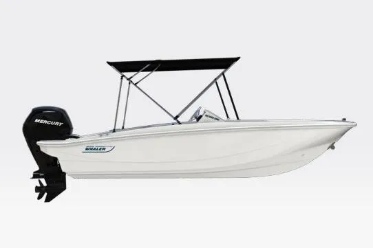 The Image of 2026 Boston Whaler 160 Super Sport boat with Mercury outboard engine and canopy. - 1