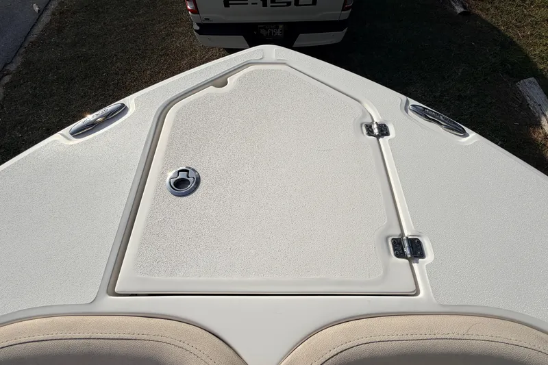 Slide: The Image of Bow of 2022 Sea Fox 228 Commander boat with storage hatch and cleats. - 32