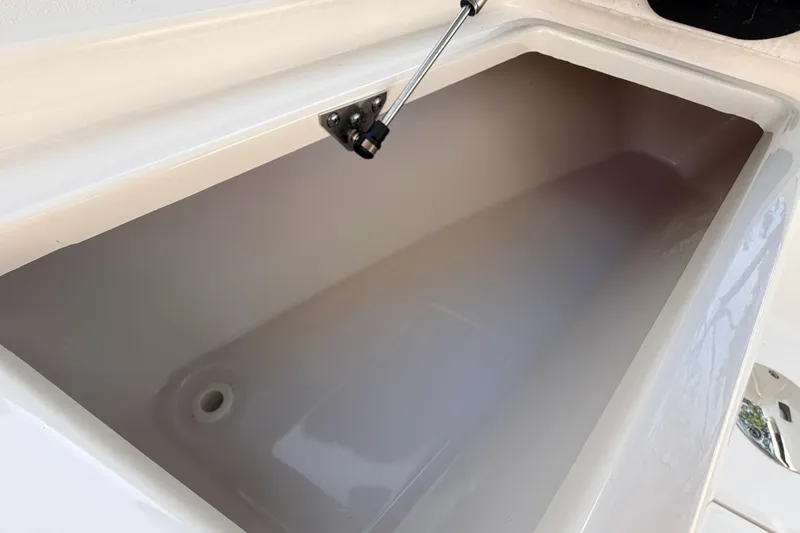 Slide: The Image of Storage compartment of 2022 Sea Fox 228 Commander boat, featuring a hydraulic lift. - 36