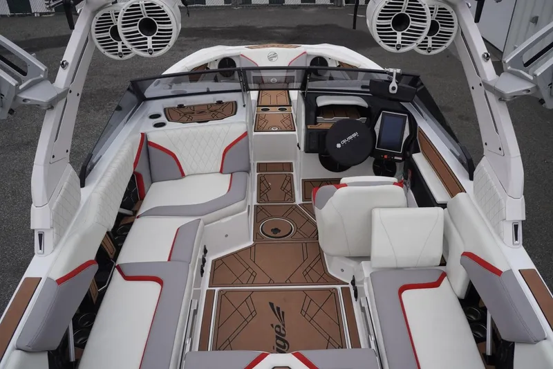 Slide: The Image of 2022 Tigé 22RZX boat interior with modern seating, advanced controls, and stylish design. - 27