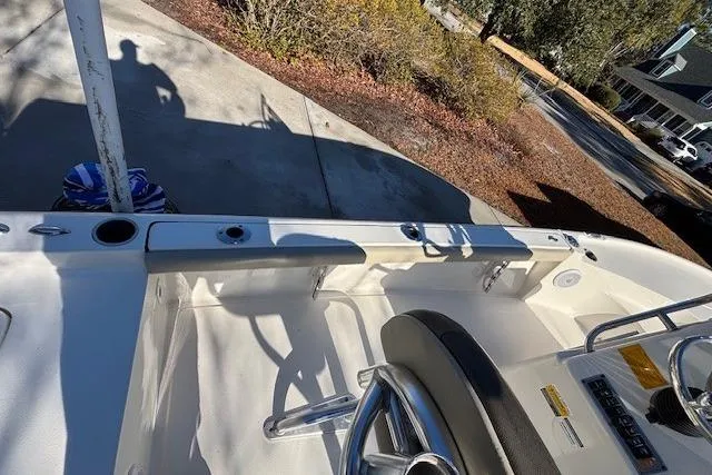 Slide: The Image of 2021 Key West 188 Bay Reef boat seat with KW logo, beige upholstery. - 13