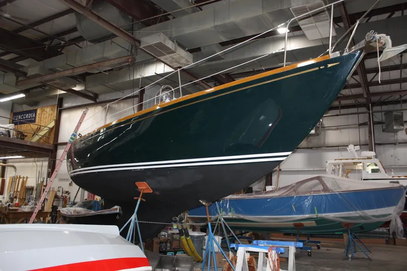 Slide: The Image of 1981 Bristol 40 yacht bathroom with wooden cabinets and compact sink. - 32