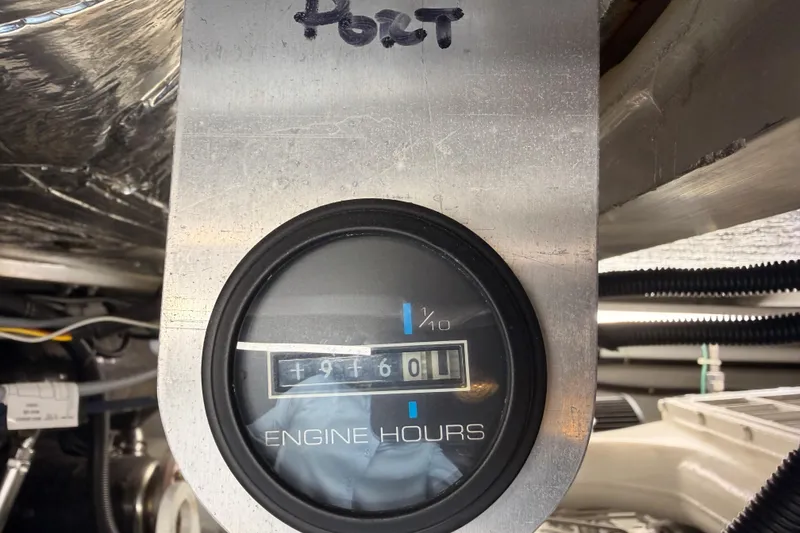 Slide: The Image of Engine hour meter on 1999 Carver 530 Voyager Pilothouse, showing 9601 hours. - 108