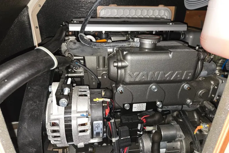 Slide: The Image of Engine of 2023 Beneteau Oceanis 38.1 sailboat, featuring Yanmar components. - 85