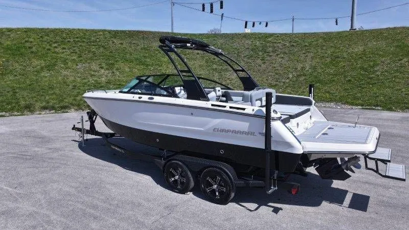 Slide: The Image of 2026 Chaparral SSX 4 boat on trailer, side view. - 21