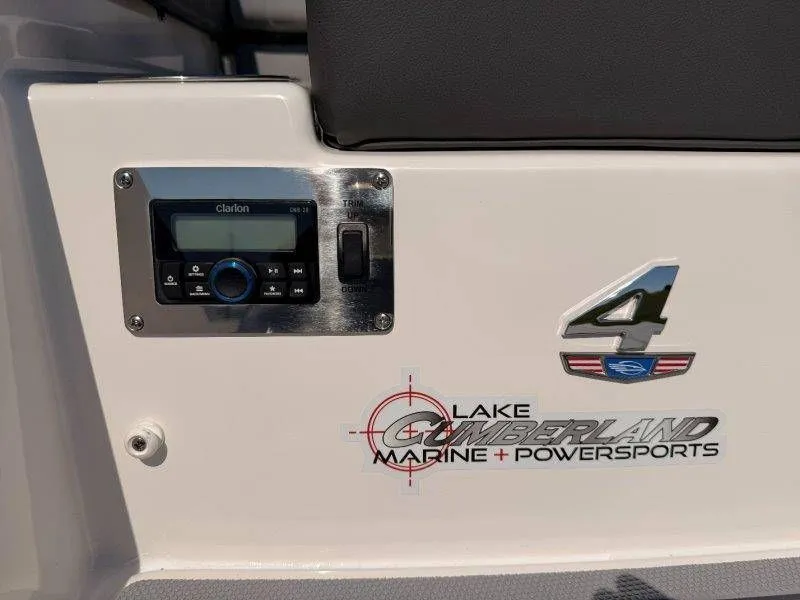Slide: The Image of 2026 Chaparral SSX 4 boat control with Clarion system and Lake Cumberland Marine logo. - 33