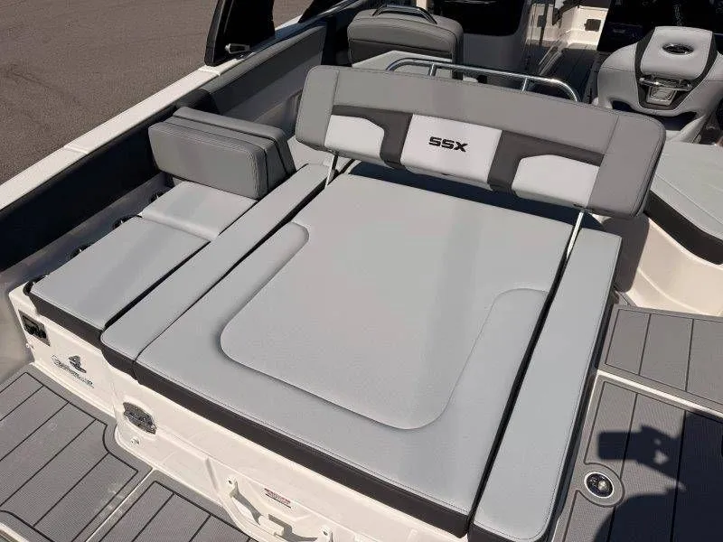 Slide: The Image of Chaparral SSX 4 2026 boat rear seating in gray design. - 35