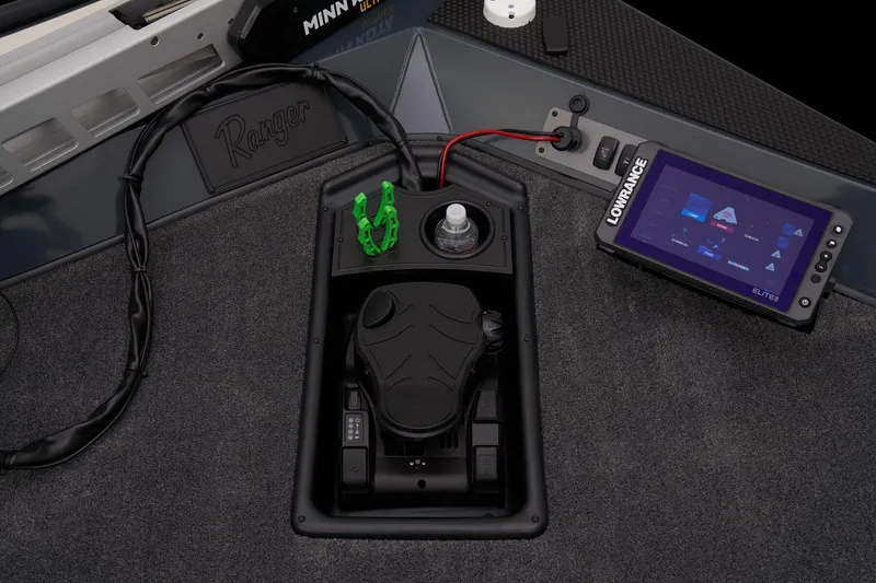 Slide: The Image of 2026 Ranger RT178 boat interior with storage compartments and steering console. - 19