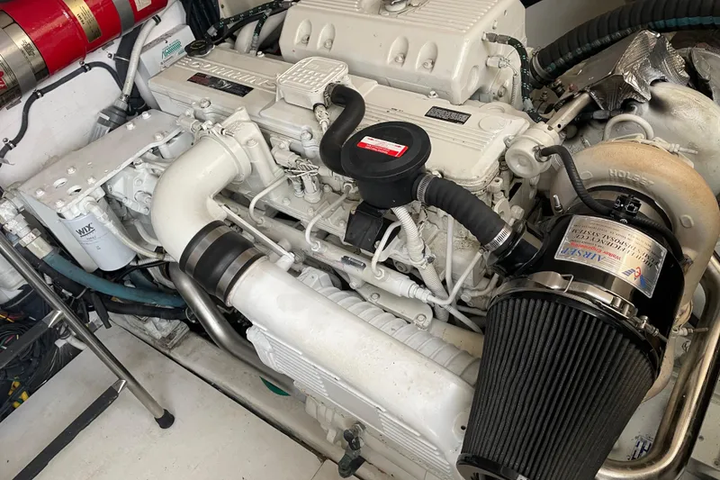 Slide: The Image of Engine room of a 2006 Tiara Yachts 3800 Open, showcasing detailed mechanical components. - 45