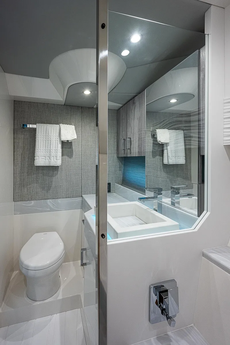Slide: The Image of Modern bathroom in 2022 Formula 500 Super Sport Crossover yacht, featuring sleek design and amenities. - 17