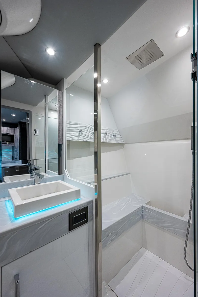Slide: The Image of Luxurious bathroom in 2022 Formula 500 Super Sport Crossover yacht with modern fixtures. - 33