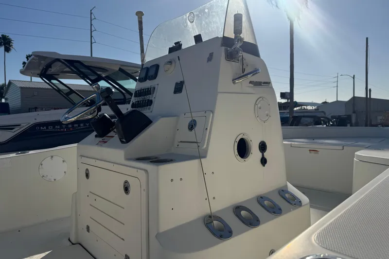 Slide: The Image of 2008 Hydra-Sports 2300 CC boat console with steering wheel and controls. - 6