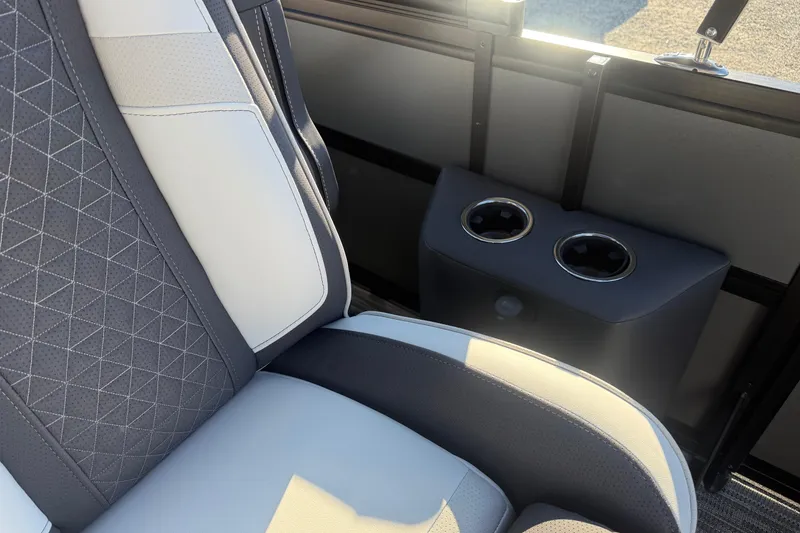 Slide: The Image of Luxurious seating and cup holders in 2026 Viaggio Lago Z-S boat interior. - 11