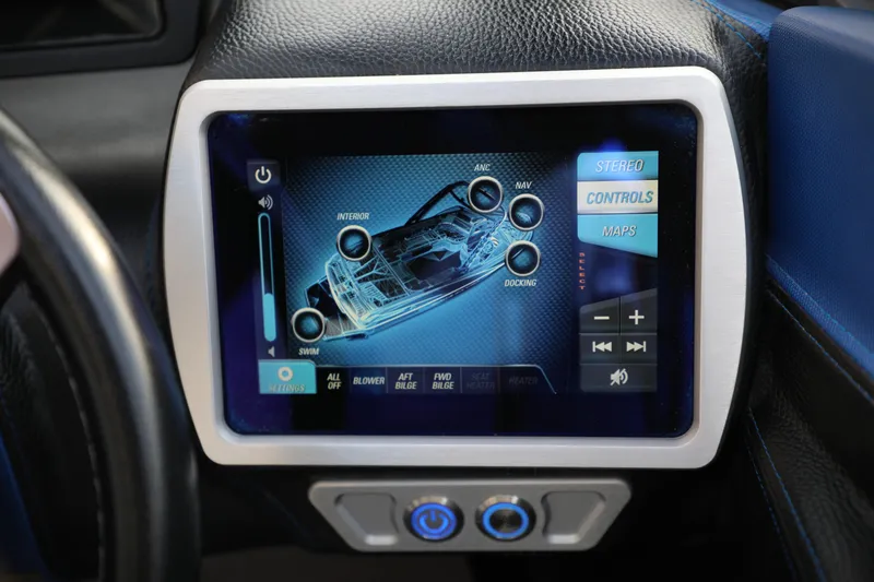 Slide: The Image of Touchscreen control panel in 2016 Malibu Wakesetter 20 VTX boat interior. - 14