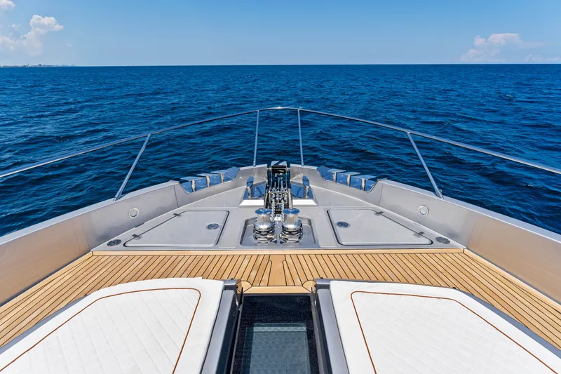 Slide: The Image of Deck of Riva 82' Diva yacht on open sea, 2027 model. - 23
