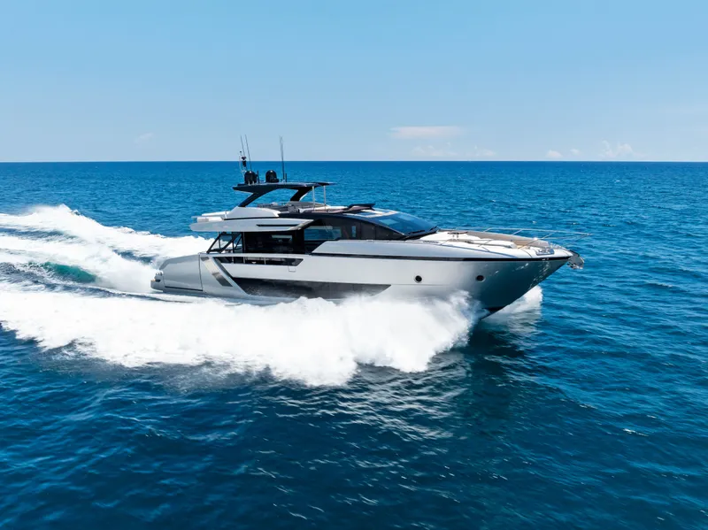 Slide: The Image of Luxury yacht Riva 82' Diva 2027 cruising on open sea. - 4