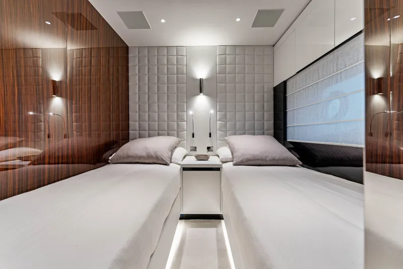 Slide: The Image of Luxurious bedroom in Riva 82' Diva yacht, year 2027. - 41
