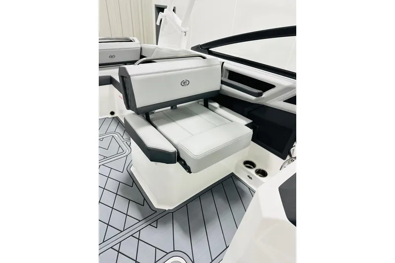 Slide: The Image of 2026 Cobalt R6 Outboard interior with sleek white seating and modern design. - 5