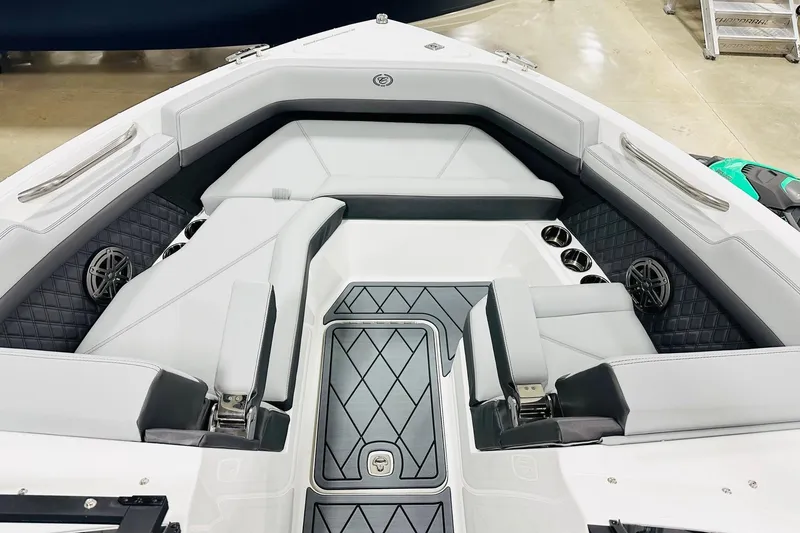 Slide: The Image of 2026 Cobalt R6 Outboard boat interior with luxurious seating and modern design. - 7