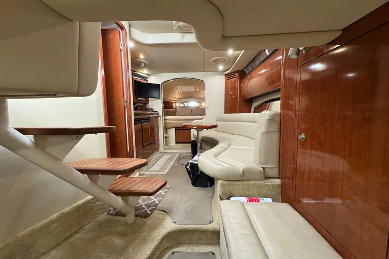 Slide: The Image of Luxurious interior of 2005 Sea Ray 360 Sundancer yacht with elegant wood and leather finishes. - 10