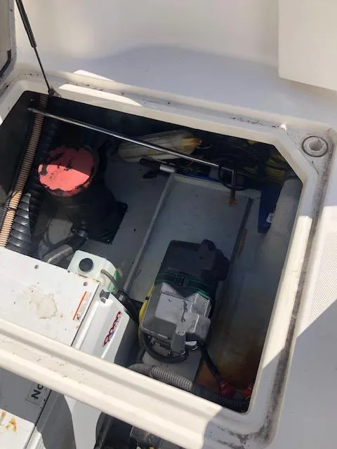 Slide: The Image of Engine compartment of 2004 Meridian 459 Motoryacht, showing mechanical components. - 30