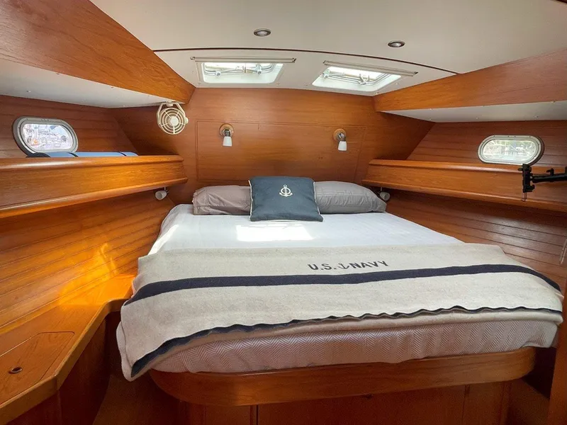 Slide: The Image of Cozy cabin interior of 1998 Jeanneau Sun Odyssey 45.2 sailboat with wooden finish. - 33