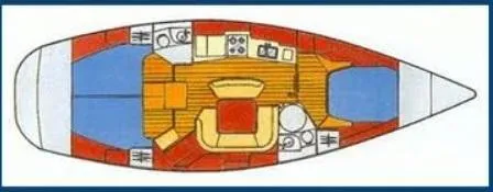 Slide: The Image of Floor plan of a 1998 Jeanneau Sun Odyssey 45.2 sailboat, showing interior layout. - 42