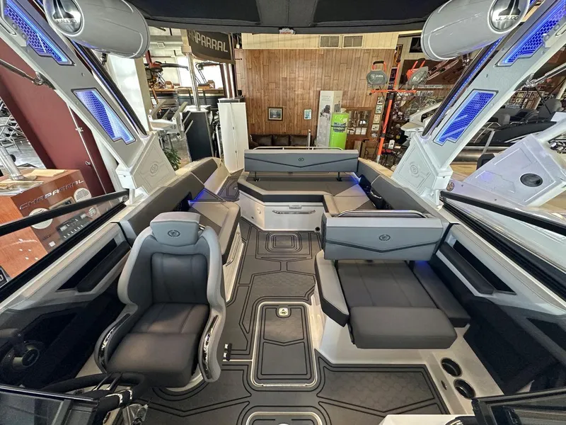 Slide: The Image of 2023 Cobalt R6 Surf boat interior with modern seating. - 5