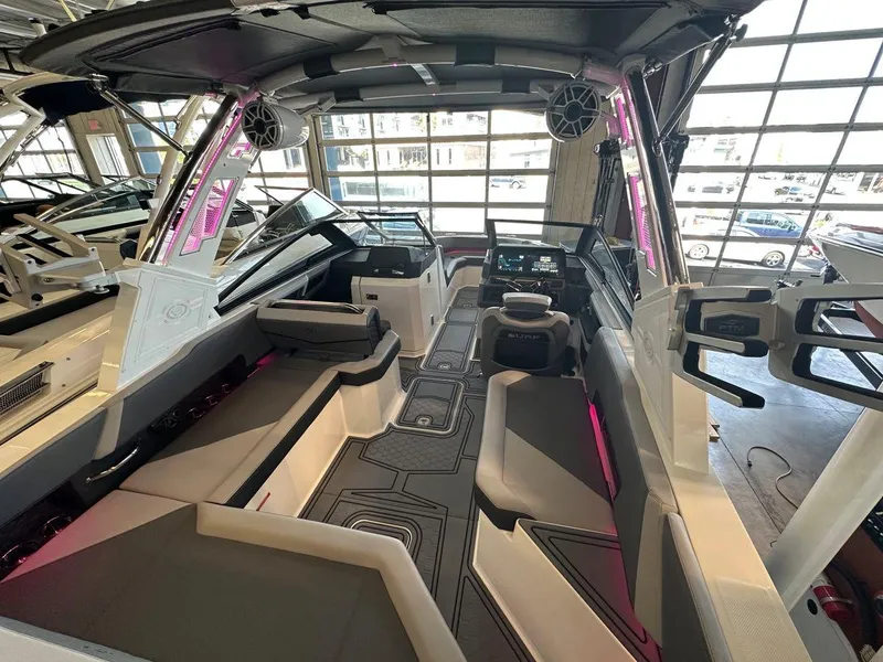 Slide: The Image of Interior of 2023 Cobalt R6 Surf boat with modern seating. - 6