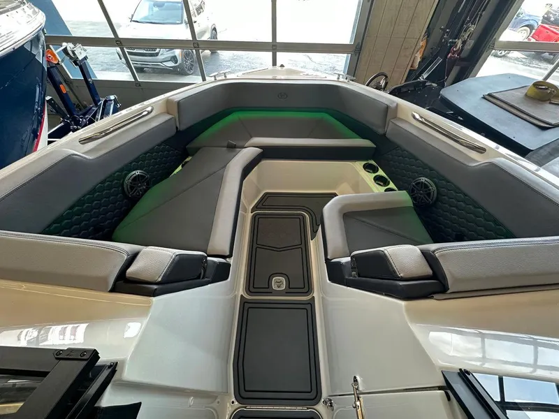 Slide: The Image of Interior of 2023 Cobalt R6 Surf boat with modern seating. - 8
