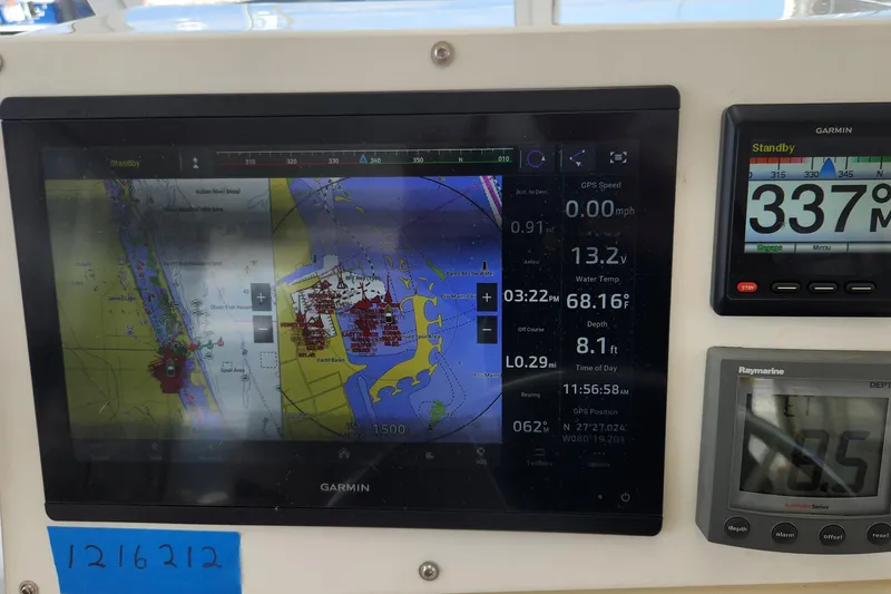 Slide: The Image of Navigation display on a 2005 Endeavour 44 TrawlerCat showing maps and instrument readings. - 39