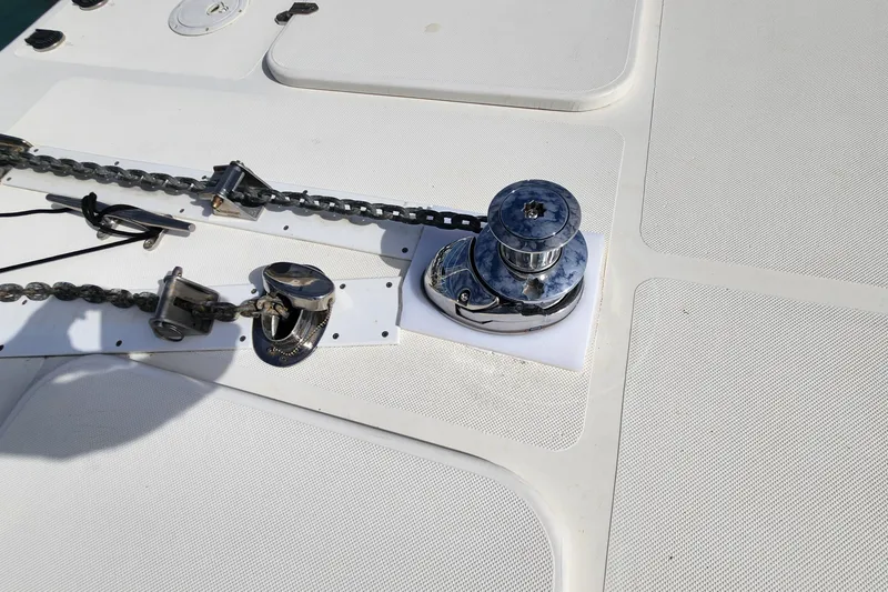 Slide: The Image of Anchor windlass and chain on 2005 Endeavour 44 TrawlerCat deck. - 61