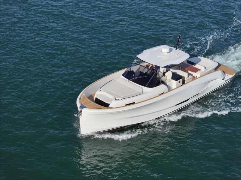 The Image of 2022 Solaris Power yacht on water, showcasing sleek design and fractional ownership model. - 0